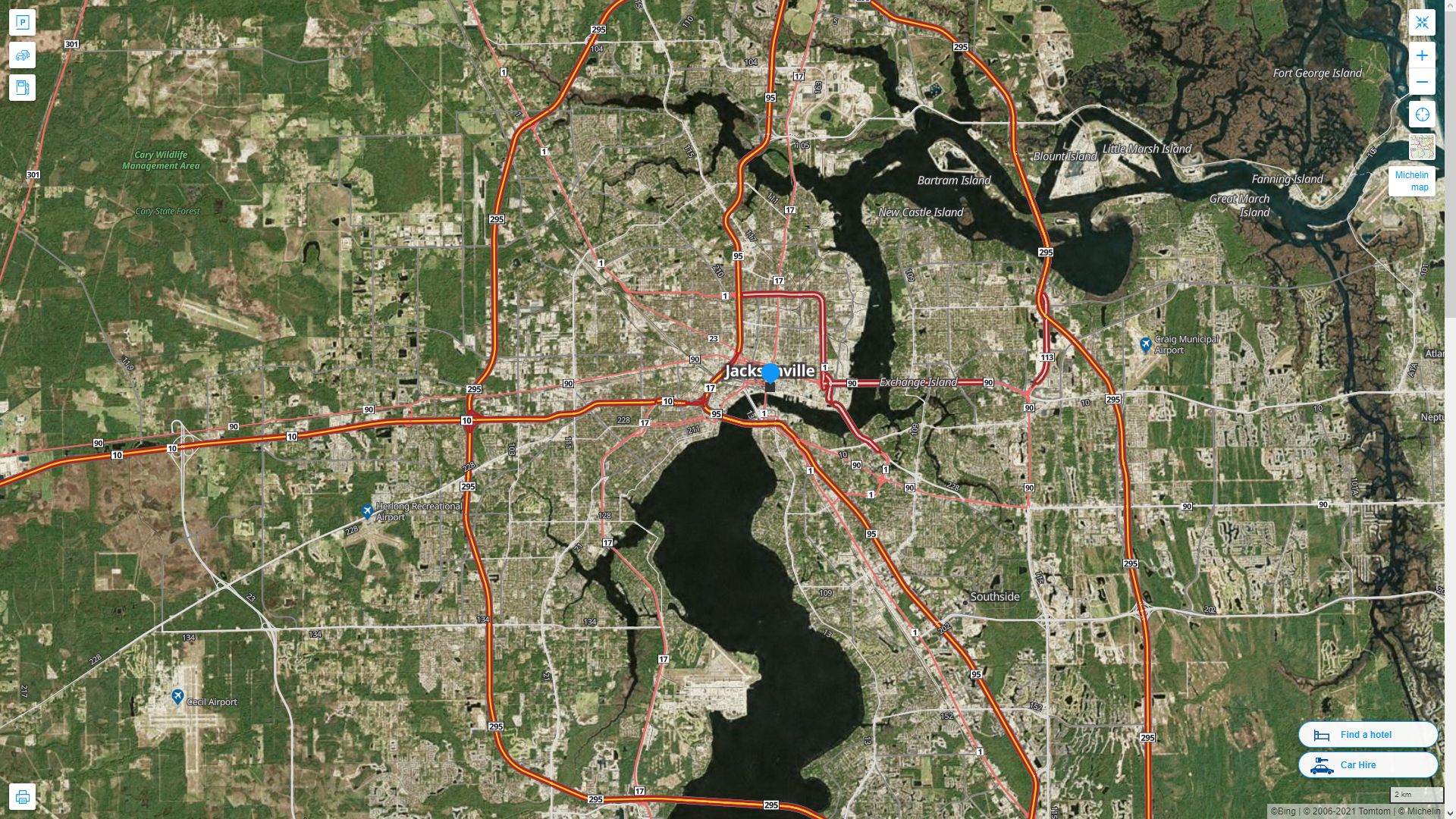 Jacksonville Florida Highway and Road Map with Satellite View